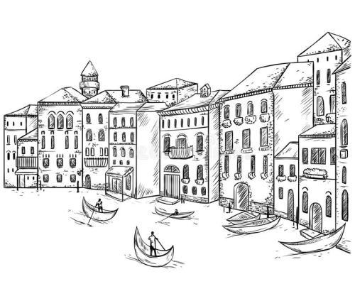 威尼斯风景黑白简单图（威尼斯风景简笔画）