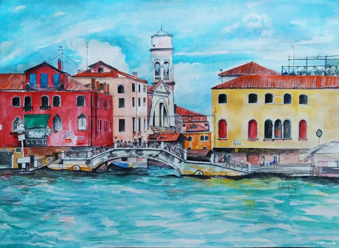 威尼斯水上房子绘画（威尼斯水上建筑怎么建造的）