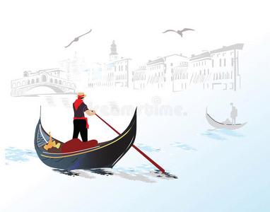 威尼斯贡多拉人绘画（威尼斯贡多拉小船）